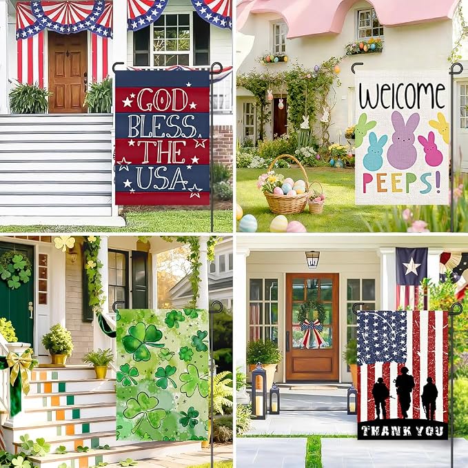 12 Pack Seasonal Garden Flags Set 12x18 Double Sided Burlap, Small Yard Flags for Outside All Seasons, Holiday Outdoor Decorations for Christmas Fall Thanksgiving 4th of July Patriotic Spring Summer