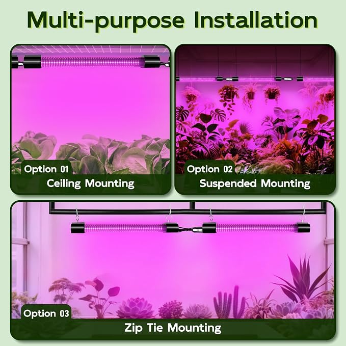 Hlite 16inch 2 Pack LED Grow Lights - Linkable Grow Lights for Indoor Plants, Full Spectrum Plant Lights Plug and Hanging with Auto On/Off Timer Hanging Grow Light Seedling to Flowering, Pinkish White