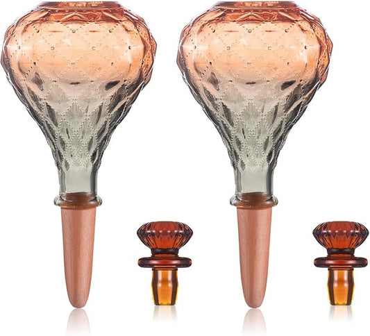 12 oz Plant Watering Globes, Red Glass Self Watering Bulbs Top Fill with Terracotta Spikes Stake, Self Watering Planter Insert Vacation Automatic Plant Waterer Device for Indoor & Outdoor 2Pack