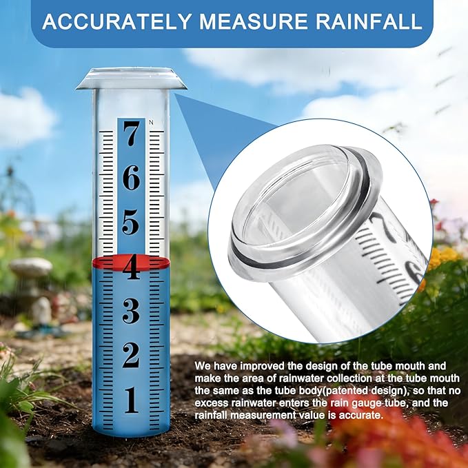 2PCS Rain Gauge Replacement Tube Plastic, Accurate Rain Gauge Outdoor, Thickened and Transparent 7" Capacity Tube with Blue Strip for Yard, 2 Rain Meter Tube with 1 Clean Brush and 2 Red Float