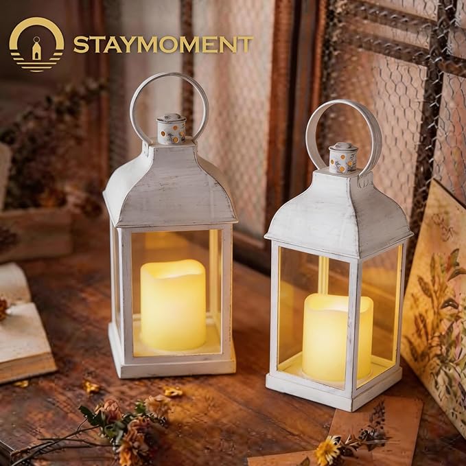 Wedding Decor White Lanterns: 6 Pcs LED Flameless Decorative Indoor Outdoor Farmhouse Candle Holder Bulk for Tables Centerpieces