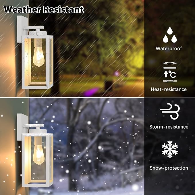 BesLowe Outdoor Wall Light Fixtures, Exterior Waterproof Wall Lanterns, Porch Sconces Lighting with E26 Sockets, Modern White Outside Lights for House Patio Front Door Entryway, 2-Pack