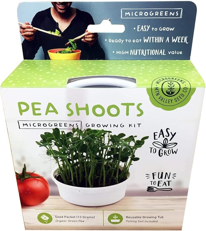 Mini Microgreens Growing Kit - Pea Shoots - Grow Your Own Organic Gourmet Micro Greens Indoors: Salad, Sandwich & Garnish - Easy & Fun - Great Gift or Stocking Stuffer (Pea Shoots)