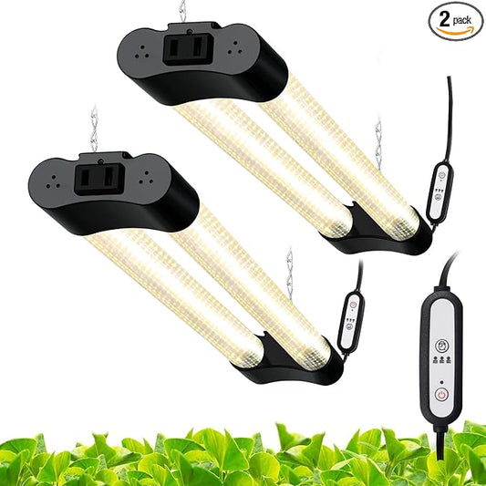 Hlite 16inch 2 Pack LED Grow Lights - Linkable Grow Lights for Indoor Plants, Full Spectrum Plant Lights Plug and Hanging with Auto On/Off Timer Hanging Grow Light from Seedling to Flowering, Yellow