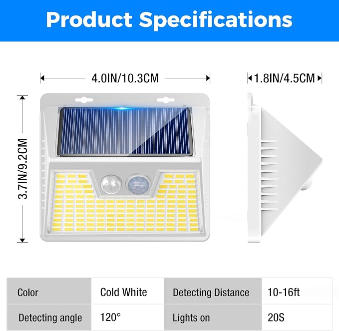 Peasur Solar Lights Outdoor Motion Sensor Waterproof, 8Pack 140LED White Solar Powered Fence Lights, 3 Modes Security Wall Lights for Garden Yard Outside Warm