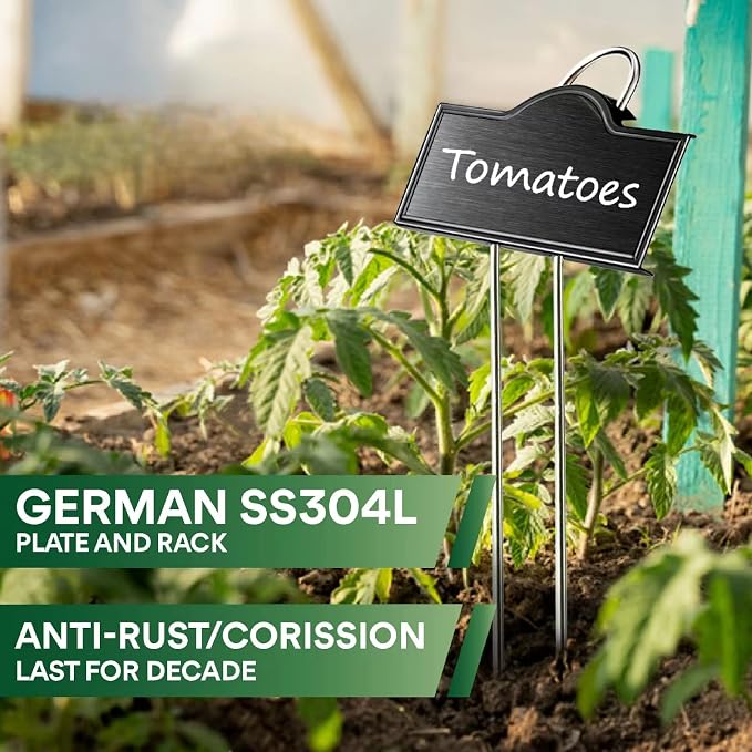 Metal Plant Labels Stainless Steel 304, Weatherproof Garden Label Tall Markers 25 Pack for Outdoor Plants Vegetables Herb Seedlings Flowers with a Pen, Label Area 3.74'' x 1.39'' Height 10.75 Inch