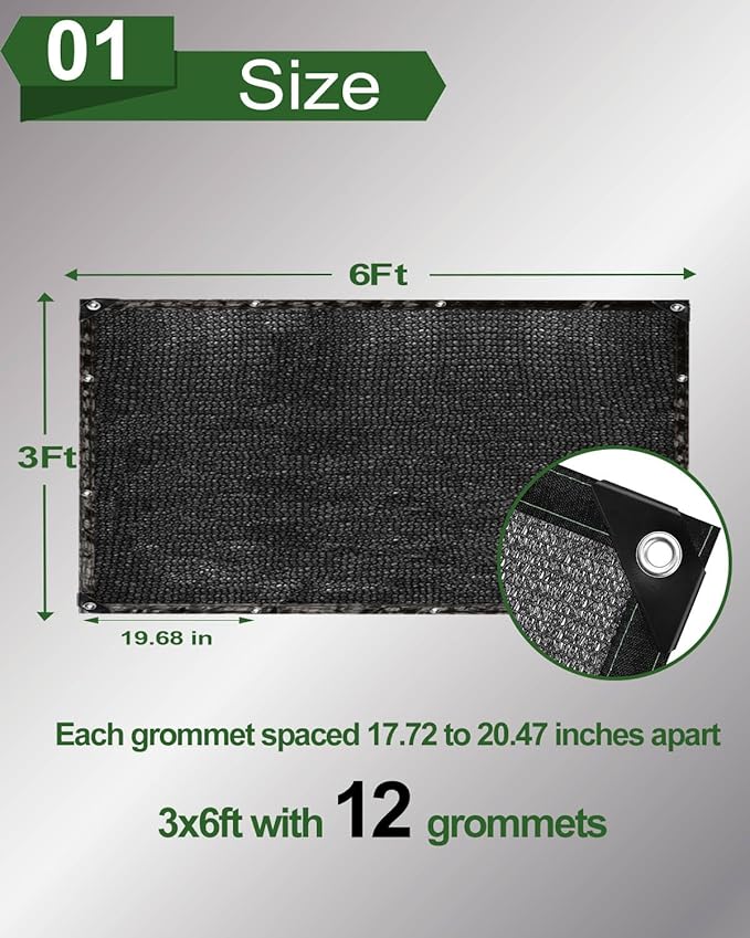 vensovo 50% Sunblock Shade Cloth Net Black Resistant - 3x6 Ft Garden Shade Mesh for Plant Cover, Greenhouse, Chicken Coop, Kennels, Tomatoes Plants