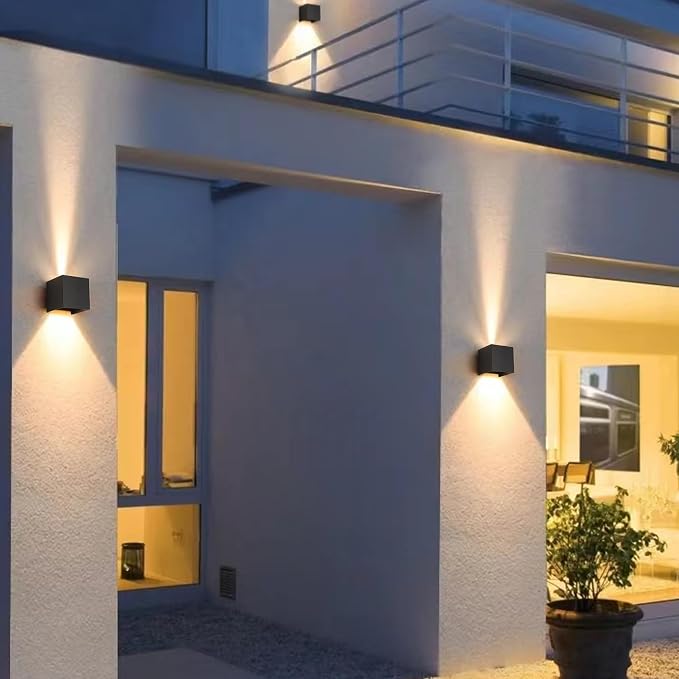 2 Pack LED 20W Outdoor Wall Lights Exterior/Interior 3 Colors Adjustable Wall Sconce Up and Down Light Porch Lights IP65 Waterproof Exterior Wall Sconce Modern Outdoor Lighting Square Aluminum Black