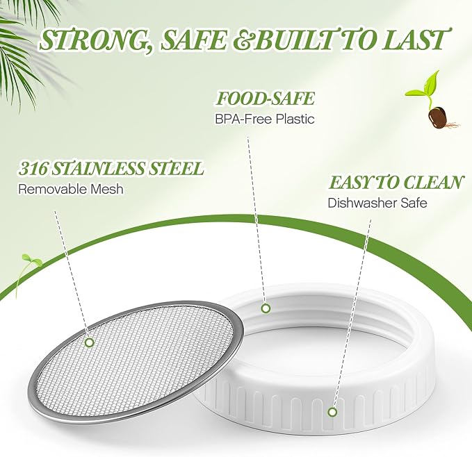 LemonRoad 18 Pcs Seed Sprouting Kit with 1000 ml Mason Jars and Blackout Sleeve, Separate Bracket 316 Stainless Steel Screen, Drain Tray Grow Organic Broccoli, Alfalfa, Mung Bean Sprouts