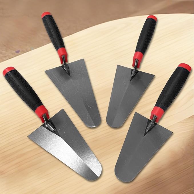Bricklaying Trowel 4pcs Set, 5.9" 7" 7.87" 8.86'' Masonry Margin Gauging Trowel with Slip-resistant Handles, Brick Tool Set for Brickwork, Stonework, Masonry (Black-D Set)