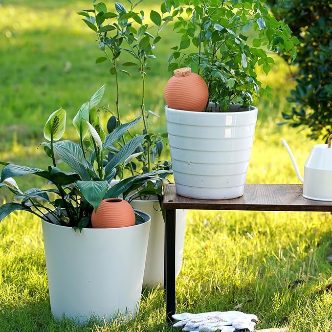 Plant Watering Globes Set of 4, 14oz Terracotta Self-Watering Globes for PottedPlants, Watering Planter Insert Bulbs with Cork Stoppers, Automatic Watering Spikes for Indoor&Outdoor Plants, Orange