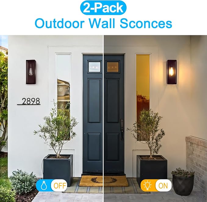 2-Pack Outdoor Wall Lanterns, 13'' Exterior Waterproof Wall Sconce with Clear Glass Shades, Oil Rubbed Bronze Porch Lights, Anti-Rust E26 Outdoor Lights for Outside Patio Garage Front Door House