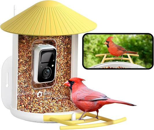 NETVUE by Birdfy Smart Bird Feeder with AI Camera, Auto Capture Videos & Live Steam, Wireless Wildbird Watching, Outdoor Backyard Birder(AI by Subscription) Yellow