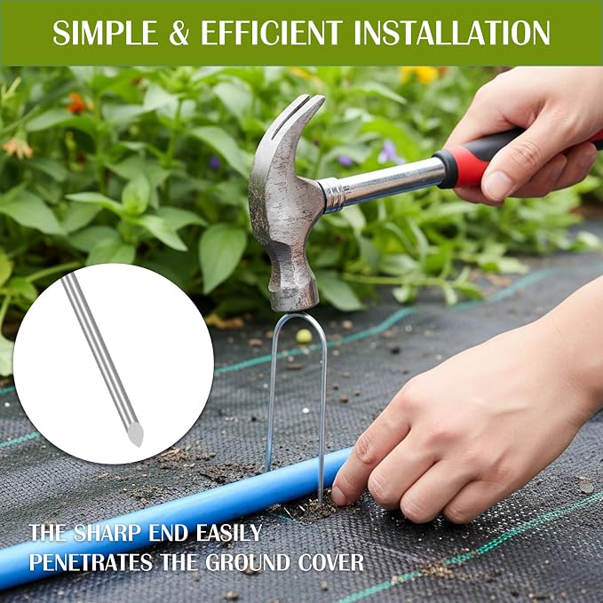 Whonline 22 Pack Landscape Staples 6 Inch, Galvanized Round-Top Garden Stakes Tent Stakes Heavy Duty 11 Gauge U Pins Ground Lawn Staples for Weed Barrier Fabric, Fence, Irrigation Soaker Drip Hose