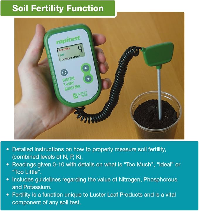 Luster Leaf Fertility and Temperature Rapitest 1835 Digital 3 Way Analyzer for Soil pH