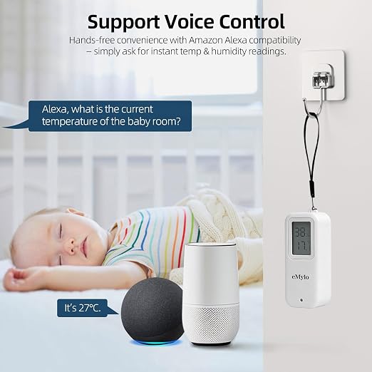 eMylo Zigbee Temperature Humidity Sensor 2 Pack, IP65 Waterproof Smart Thermometer Hygrometer for Multi-Room Monitoring, Compatible with Echo SmartThings Home Assistant Tuya, Hub Required