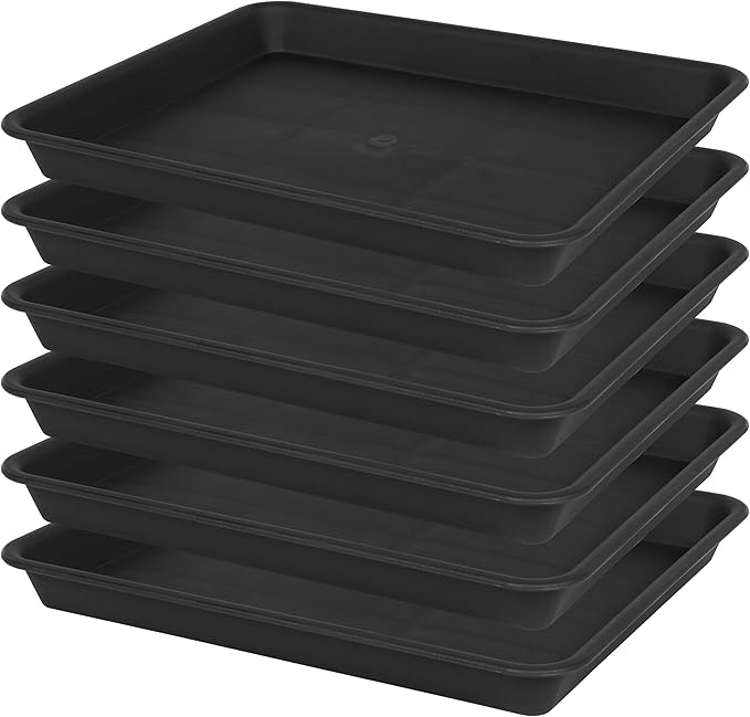 VUWEZ Plant Growing Trays 6 Pack, Plant Tray, 14.5"x11", Heavy Sturdy Plastic Plants Saucer, Seedling Starter Trays, Seed Starter Growing Tray (Black)