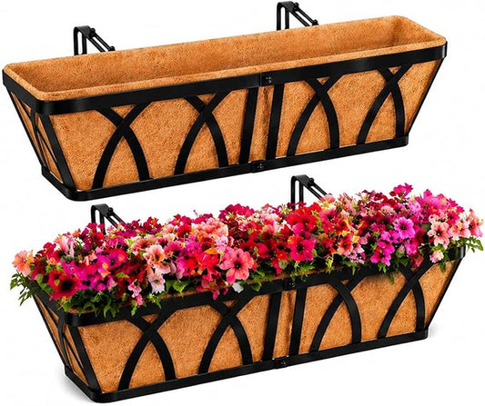 HKZ Deck Balcony Railing Planter Window Boxes - 2 Pack 24 Inch Planter Box, Balcony Planters Railing Hanging, Window Boxes Outdoor Fence Planters