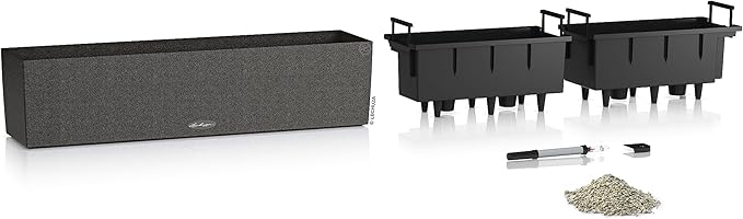 BALCONERA Stone 80 Graphite Black, Self-Watering Window Box (Railing Planter), H7.5 L31.1 W7.5 in