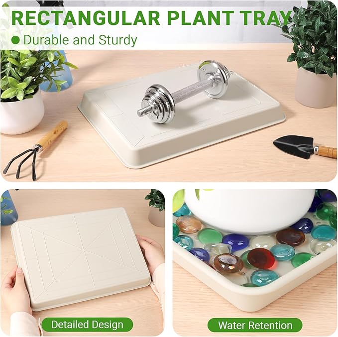 GREANER Rectangle Plant Tray 13 Inch, Beige Seed Starting Trays for Indoor Outdoor Plants, Plastic Plant Saucers for Garden, Windowsill, Greenhouse