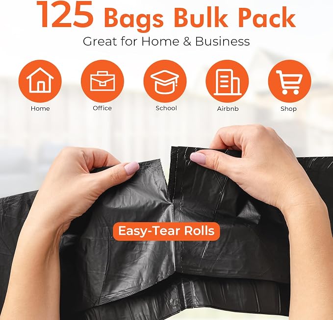 Delxo 40-45 Gallon Trash Bags, 125 Count, 40×48'' Large Black Garbage Bags – Light-to-Medium Duty Star-Seal Can Liners for Home, Kitchen, Yard & Office – Bulk Value Pack, Made in USA