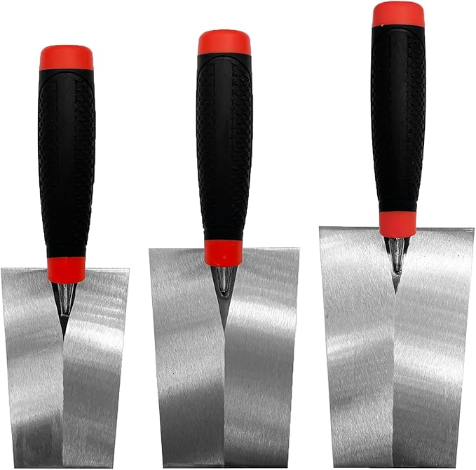Bucket Trowel 3pcs/Set, Trowel Masonry Hand Tool Set, Carbon Steel Flat Bucket Brick Trowel Tool with Soft Grip Handle Concrete Tool (Black-C Set)