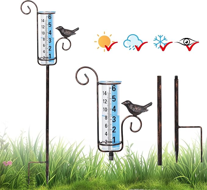 WONDER GARDEN Rain Gauge Outdoor, 6 Inch Capacity Large Number Easy Read Hummingbird Rain Measure Gauge for Lawn, Yard and Garden