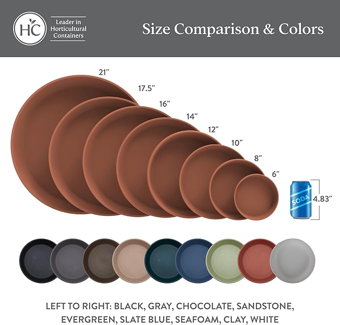 The HC Companies Flower Pot Saucers - Plastic Plant Saucer for Outdoors & Indoors - Traditional Design Plant Pot Trays for Water Drainage - Durable & Stylish Round Plant Tray (6-inch Sandstone)