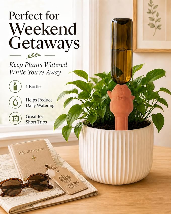 vensovo 4 Pack Terracotta Plant Watering Spikes, Cute Frog Automatic Plant Waterer, Slow Release Self Watering Stakes for Indoor Outdoor Plants, Vacation Plant Care, Fits Wine Bottles