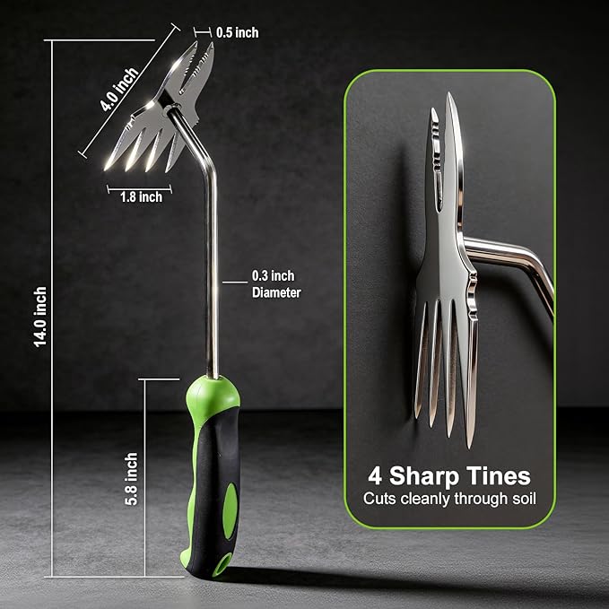 Garden Tools, 2-in-1 Hand Weeder Puller, Heavy Duty Stainless Steel Gardening Hand Tool for Deep Root Removal, Ergonomic Non-Slip Weed Remover for Lawn Yard Garden, 2 Pack