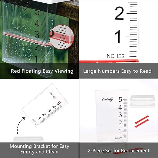 2Pack Waterfall Rain Gauge Outdoor with Clear Scale,Accurate 5-Inch Rain Gauges with Large Numerals &Easy-Read Red Float,Weather Resistant Outdoor Rain Gauge for Yard,Garden,Lawn,Deck,Fence
