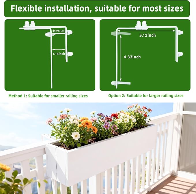 Metal Railing Planter Box, 30 Inch Balcony Planters with Adjustable Brackets, Large Hanging Planters for Outdoor Fence Deck