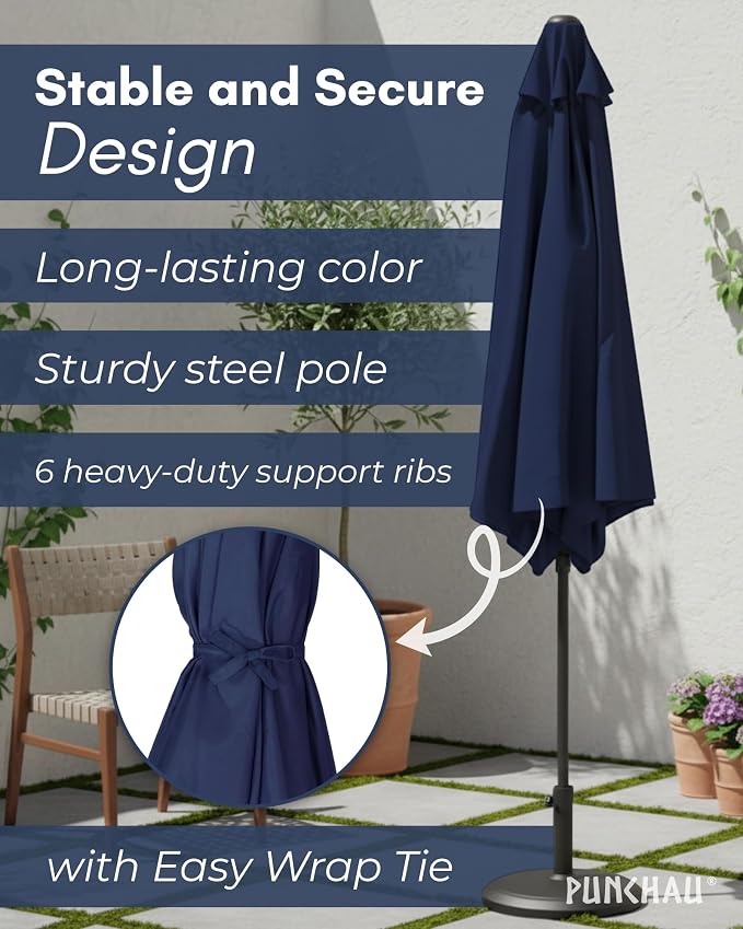 6 Ft Outdoor Patio Umbrella, Easy Open/Close Crank and Push Button Tilt Adjustment - Navy Blue Market Umbrellas