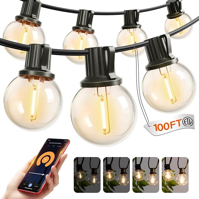 addlon Outdoor String Lights 100FT G40 with APP Control, 54 LED Shatterproof Bulbs, Dimmable Patio Globe Lights Waterproof, Hanging Outside Lighting for Backyard, Garden, Deck, Balcony, Café