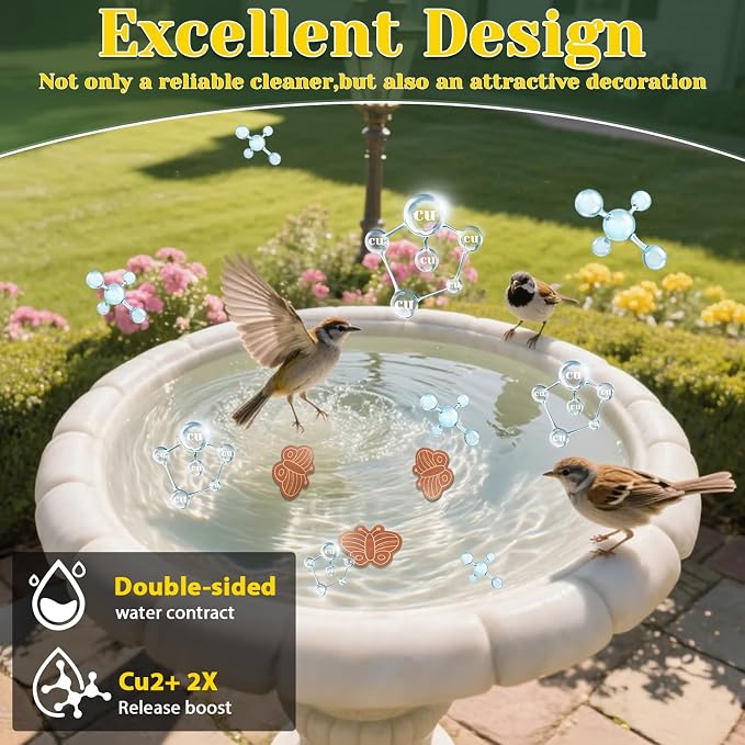 3Pcs Bird Bath Copper Purification Disk 99.99% Pure Copper Water Cleaning Discs 0.6mm Physical Clean Water for All-Season Universal Natural Fit for Outdoor Birdbaths, Bowls, Garden Fountain(Butterfly)