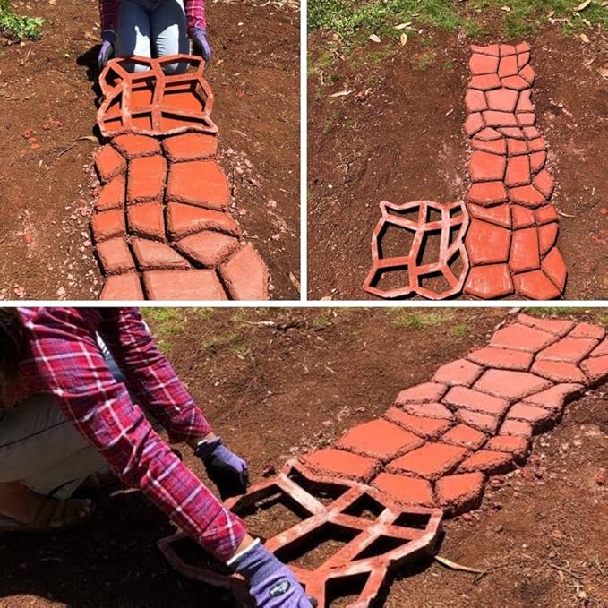 Walk Maker, Pathmate Stone Moldings Paving Pavement Concrete Molds Stepping Stone Paver Walk Way Mold for Patio, Lawn & Garden(Big Size:16.9 x 16.9 x 1.6 inch)
