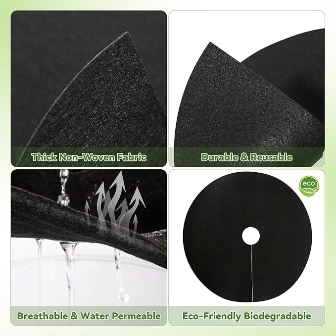 8 Packs Tree Mulch Ring - 32.2” Non-Woven Degradable Landscape Barrier Mat with Stakes, Tree Protector Ring, Barrier Fabric for Root Protection for Garden Patio Orchard Landscaping