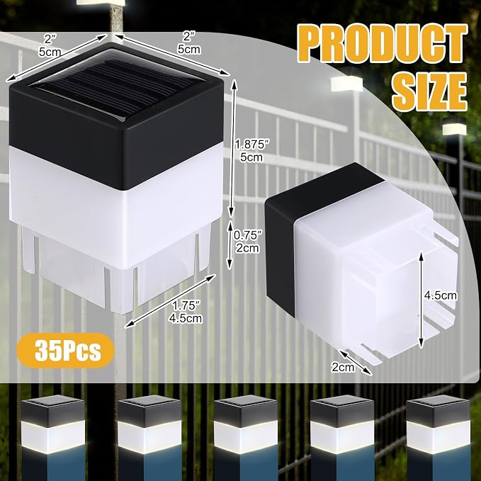 Tujoe Solar Post Cap Lights Fence Post Solar Lights 2in x 2in (5cm x 5cm)(Warm Yellow,35 Pack)