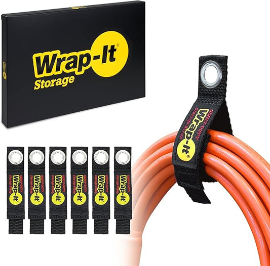 Heavy-Duty Wrap-It Storage Straps, 7-inch (6 Pack) - Hook and Loop Tool Cord Organizer, Extension Cord Hanger, Kitchen Cord Keeper, Cable Straps for Cords, Hoses, Rope, RV, and Garage Organization