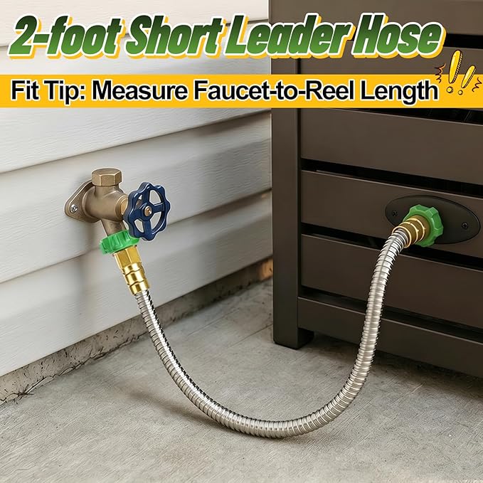 Short 2ft Garden Hose with 3/4'' Female to Female Connector - Metal Leakproof Leader Hose for Reel, Heavy Duty 304 Stainless Steel Flexible Water Pipe for Outdoor Garden Watering Car Pet Cleaning