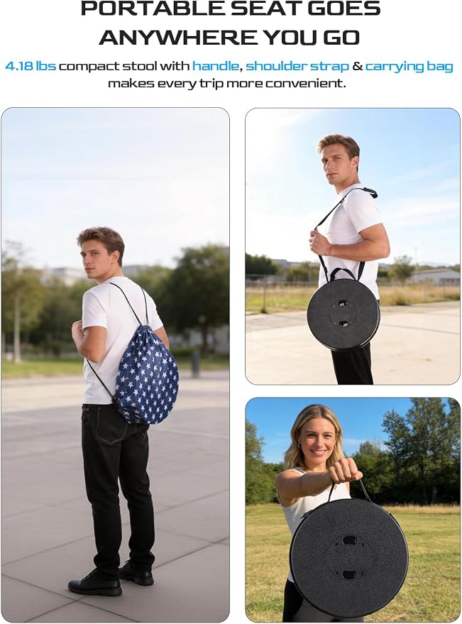 2026 Upgraded XXL Collapsible Stool with Cushion & Bag | 1000lbs Capacity, 21-in Taller & 13-in Wider Retractable Telescoping Stool for Adults, Oversized Camping, Fishing, Concert, Event, Stadium
