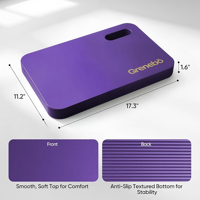 Grenebo High-Density NBR Foam Garden Kneeling Pad, 1.6" Extra Thick Gardening Pads for Kneeling, Ultra Soft Kneeling Pads for Gardening, Work, Exercise, Yoga, 17.3×11×1.6 in (2, Purple)