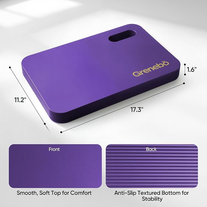Grenebo High-Density NBR Foam Garden Kneeling Pad, 1.6" Extra Thick Gardening Pad for Kneeling, Ultra Soft Kneeling Pad for Gardening, Work, Exercise, Yoga, 17.3×11×1.6 in (1, Purple)