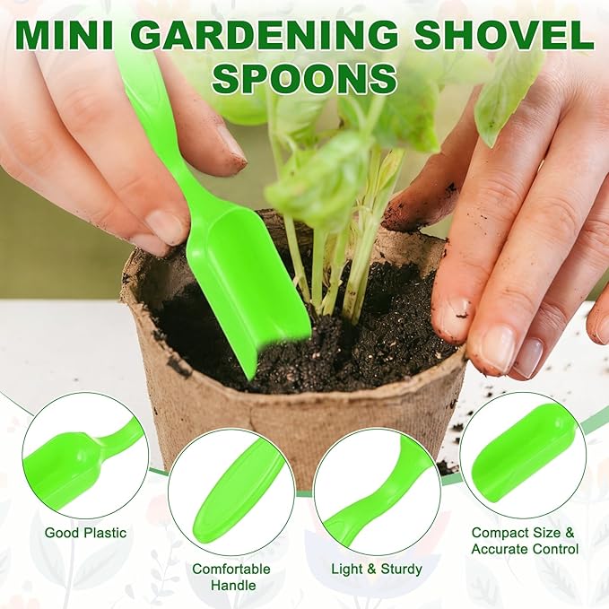 M METERXITY 10-Pack Mini Gardening Shovel Spoons, Plastic Garden Soil Scoops for Cultivation Digging Transplanting/Flower Planting/Plant Succulent, Colorful Small Gardening Tools [Green]