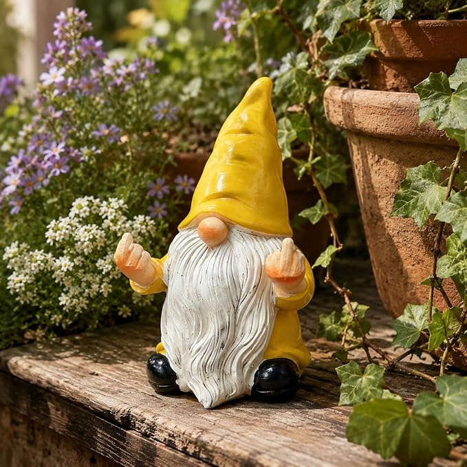 QINJIEJIE Sunflower Yellow Garden Gnomes Outdoor Funny Gnome 3.5in Naughty Gnomes for Fairy Garden Yard Decoration Lawn Ornament Gnome Statue for Home Decor