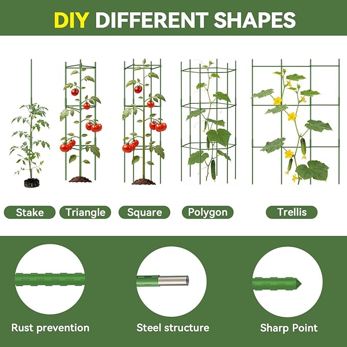 Halatool 63 Inch Tall Tomato Cages for Garden, 6 Pack Adjustable Tomato Cage, Garden Stakes Tomato Trellis for Pots, Tomato Plant Support for Raised Garden Bed &Vegetables Flowers