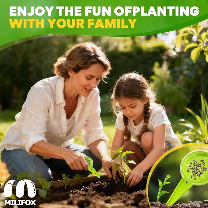 2 Pack Seed Dispenser, Adjustable Hand Seeder with 5 Hole Size 0.12"-0.39" & Storage Setting, Lightweight Mini Seed Spreader for Flowers Vegetables Seedling Tray