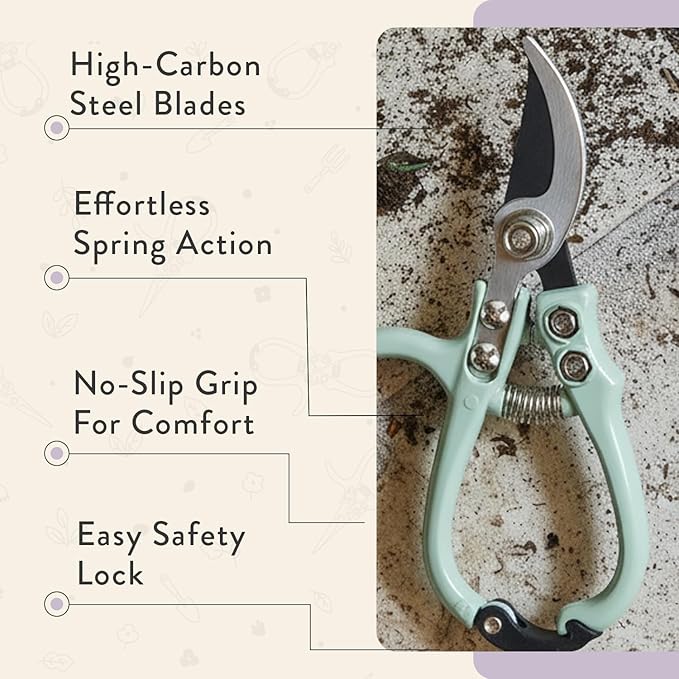 Modern Sprout Hand Pruners - Lightweight Pruning Shears W/Easy Lock- Gardening Scissors -Bypass Sharp Carbon Steel Blade- Rust Resistant- Garden Tools- Reusable Holster- Gift for Father's Day-Lavender