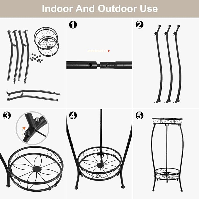 2 Pack 27.1" Tall Plant Stands Indoor Outdoor, 2-Tier Heavy Duty Metal Plant Stand with Rustproof Pot Holder Rack for Patio, Balcony, Garden, Living Room & Corner Decor – Black