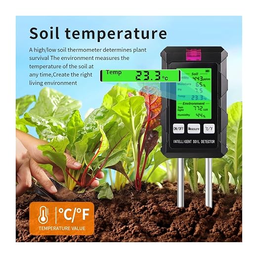90 Degrees Rotation 6 in 1 Soil Meter Soil PH Tester Moisture Fertility Temperature Air Humidity Light Detector for Garden